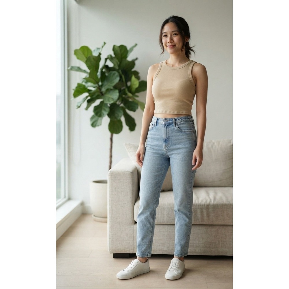 Uniqlo Ribbed Cropped Tank Top with Built-in Bra Beige Tan Small 464427